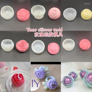 Bakning Mögel Rose Flower Candle Mold Petal Bud 3D Fondant Silikon DIY Epoxy Harts Handgjorda tvål Gips Kakor Dekoration Verktyg