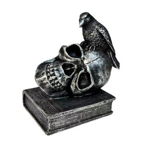 Sculptures Gothic Halloween Skull Crow Statue Resin Raven Sit on Skull and Antiquarian Book Crafts Decorative Sculpture Tabletop Ornaments