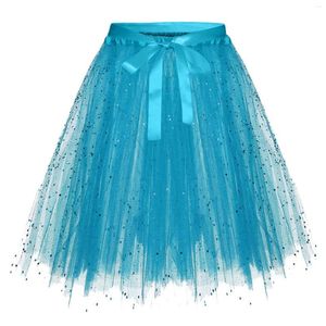 Röcke Frauen Pailletten Puffy Rock Hohe Taille Schleife Tüll Erwachsene Tutu Fee Mesh A-Linie Mini Carnevale Party Kleid