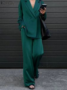 Moda Donna Pantaloni larghi Set ZANZEA Camicie a maniche lunghe Gamba larga Oversize Office Lady Abiti Tuta Streetwear 240328