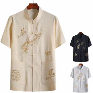 chinese Style Shirt Men's Chinese Traditial Linen Tang Shirt with Hand Plate Buckle Design Comfortable Stylish for Oriental i7xt#