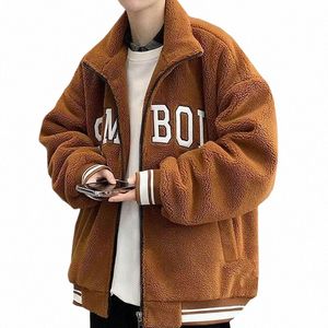 korean Fi Thick High Quality Lamb Wool Man Sweatshirt Zipper Winter Coat Embroidery Harajuku Letter Symbol Male Pullover T1Tr#