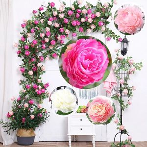 Dekorativa blommor 1.8m Simulerad Peony Vine Artificial Decoration innehåller 14 för Wedding Els Room Decor Pink White Champagne