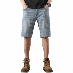 2023 Sommer Fi Handsome Persalized Splicing mit zerrissenen Fi Retro Denimknee Länge Jeans Shorts Cargo Hosen Männer C1bM #