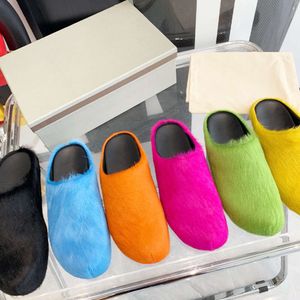 Fur Mules Horse Hair Slipper Calfskin Fursbett Sabot Sablppers Designer Men Menafers Fashion Women Flat Half Slipper