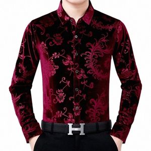 herr Frs Velor Clothing Autumn LG Sleeve Soft Veet Shirt Male Fi Floral Gold Veet Dr Shirts J0D5#