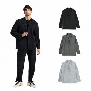 alsey Miyake плиссированные базовые модели молодежного мужского костюма весна осень 2023 новый винтажный простой повседневный пиджак однобортный 47va #