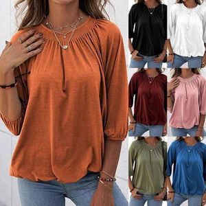 T-shirt da donna 2024 Primavera Pullover Girocollo Allentato Manica a sette quarti T-shirt Abbigliamento da donna Abbigliamento casual femminile