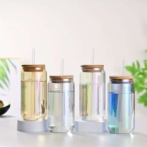 4pcs, 500ml/17oz High Borosilicate Glass Can Shaped Drinking Glasses with Lids Straws Perfect for Iced Coffee, Tea, Juice, Milk, More - Great Birthday Gift and