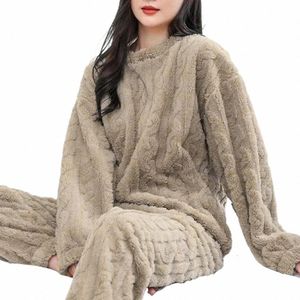 Мягкие уютные пижамы Уютные зимние пижамные комплекты для женщин Стильные плюшевые пижамы Теплые утолщенные пуловеры из 2 предметов Удобные брюки n3vc #