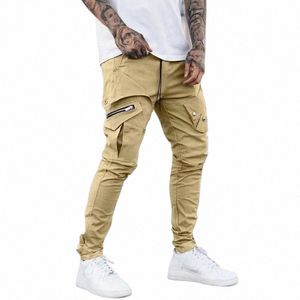 Herrens sidopocklastbyxor dragkedja svart grå khaki hip hop casual manliga joggare byxor fi streetwear pantales hombre l8yc#