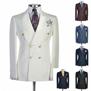 Masculino Double Breasted Blazer Jacket Metal Butt Coat Slim Fitted Casamento Smoking Busin Ternos Personalizado 1 Pc e6zt #