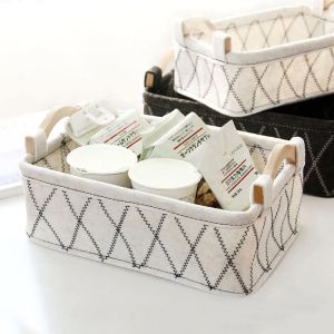 Baskets Felt Storage Basket Desk Organizer Toy Basket Storage Bins Makeup Organizer Basket Desktop Wooden Handle Storage Organizer Box