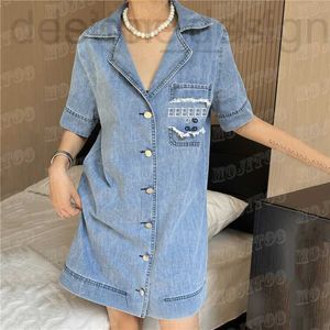 Abiti casual di base firmati Taglie forti Denim ricamato per donna Giacca firmata Abito estivo a maniche corte 34YQ NZ3V WFAJ