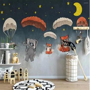 Bakgrundsbilder Milofi nordisk kreativ handmålad akvarell Animal tapeter tecknad tema pojke sovrum bakgrund vägg papper 3d