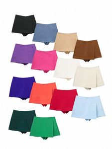 Willshela Mulheres Fi Solid Assimétrico Side Zipper Saias Shorts Vintage Cintura Alta Feminino Chic Lady Shorts v8JI #