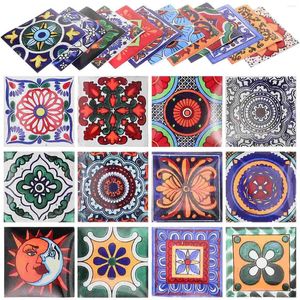 Bakgrundsbilder 24 ark Vintage Tile Stickers Peel and Tiles For Floor Kitchen Wall Borders PVC Backsplash