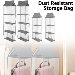 Storage Bags 2 Pack Hanging Purse Organizer Handbag For Closet Visible With 3/4 Pockets Shelf Bag Metal Hook