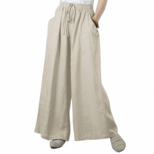plus Size Oversized Womens Autumn Winter Casual Cott Linen Baggy Wide Leg Solid Pants Ladies Loose Palazzo Trousers For Female v37n#