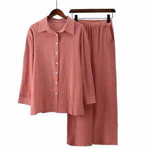 COTT LINEN WIDE LEG PANTS مجموعة من قطعتين مجموعة من النساء عتيقة BOHO MAXI SHIRT Autumn Holiday Work Streetwear Y2K Outfits 01YB#