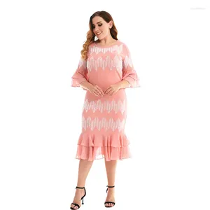 Vestidos casuais jovens senhoras primavera fishtail saia moda temperamento magro manga larga tripulação pescoço redução de idade vestido de flounce