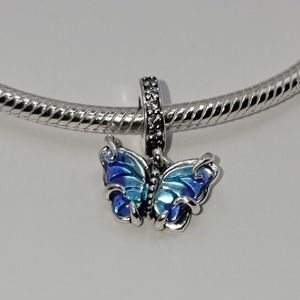 Otantik Kolye Mavi Murano Cam Kelebek Charm 925 Sterling Gümüş Charm Boncuklar Bilezik Takı için Uygun 792698C01 Moda Takı