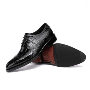 حذاء اللباس Hulangzhishi Crocodile Men Mensal Business Leisure Leisure Manual Leather Lace-Up