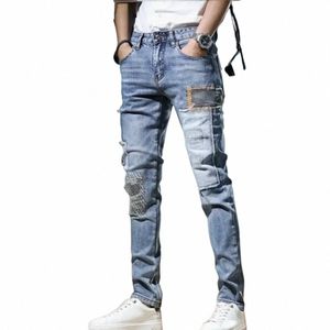 men Stylish Ripped Jeans Pants Slim Straight Frayed Denim Clothes Men New Fi Skinny Trousers Clothes y2k Skinny Jeans Men 71Wm#