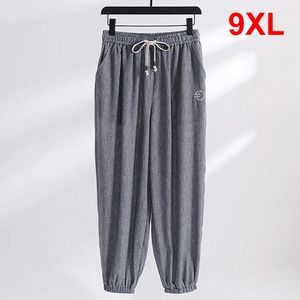 Męskie spodnie lniane mężczyźni plus size joggers 9xl Summer workowate spodnie męskie solidne kolory duże dno duże