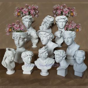 Tillbehör Kreativa hartsimitation Gips Vase David Sculpture Head Vase Flower Arrangement Accessories Apollo Venus Home Decorations