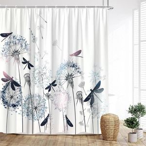 Chuveiro cortinas dandelion cortina floral xadrez fazenda primavera borboleta libélula impressão casa decoração do banheiro com ganchos