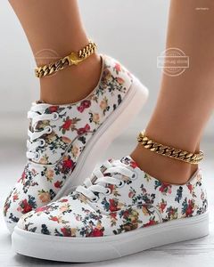 Sapatos casuais tênis feminino estampa floral rendas dedo do pé redondo sapato único rendado