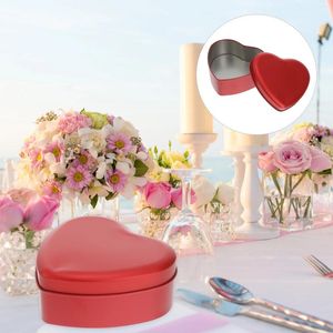 Garrafas de armazenamento 4pcs caixas de doces em forma de coração de metal vermelho com arco casamento chuveiro favor biscoito embrulho recipiente para crianças mesa de aniversário