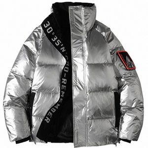 Ueteeey Winter White Duck Down Men Fi błyszczące grube ciepłe płaszcze hip hopowe na zewnątrz para męskich puffer kurtek streetwear n1UJ#