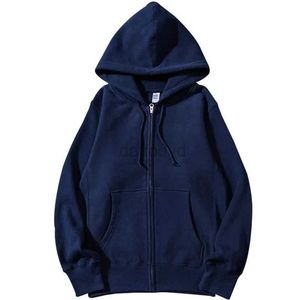 Kadın Hoodies Sweatshirts İyi Kaliteli Zip Kapşonlu Kadın Sweatshirt Lacivert Pamuk Sıradan Sokak Giyim Gevşek Bahar Sonbahar Düz Renk Kapşonlu Ceket 24328