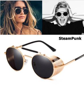 MOQ5PCS Vintage Retro Round Metal Solglasögon Steampunk Style Sidan Mesh Brand Designer Glasses Oculos de Sol Shades UV Protection 5107616