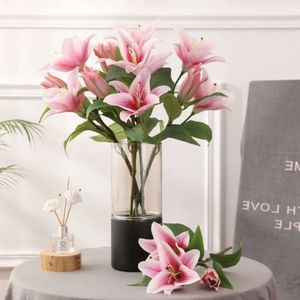 3 5st/Lot Heads Handkänsla Simulering Flower Wedding Home Decoration Photography Fake Flowers Film Lily Bouquet S