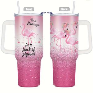 1pc, Flamingo Print 40oz Stainless Steel Tumbler with Lid Vacuum Insulated Water Cup Hot Cold Drinks Perfect for Outdoor Travel and Everyday Use - Great