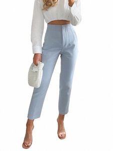 Kondala Donna Azzurro Chic Fi Office Wear Pantaloni dritti Vintage Vita alta Zipper Fly Pantaloni femminili Fi 2024 A6wS #