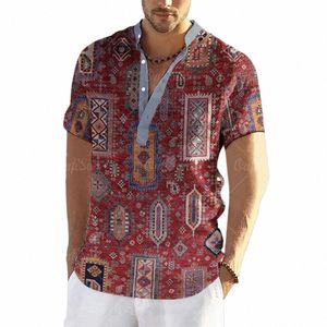 Luxus Herren T-Shirts Hawaiihemd Kurzarm Top 3D-Druck Kleidung Übergroße Strickjacke Bekleidung Retro Streetwear Herren Henley A6AT #