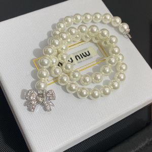 MIUM MIUM same necklace/bracelet high version designer M letter bow pearl necklace women's temperament clavicle chain