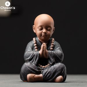 Rzeźby czarne ceramiki mnisi mnisi miniaturowe figurki Buddha Statua Rzeźba Wróżki Ozdoby medytacyjne domowe dekor