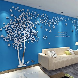 Adesivos adesivos 3d árvores acrílico espelho adesivo de parede decalques diy art