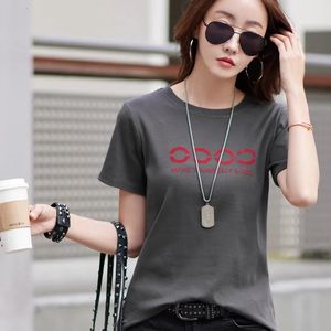 #0270 Camiseta feminina manga curta algodão elegante slim verão letras impressas camiseta feminina oneck streetwear estilo coreano 240328