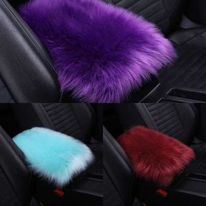 Upgrade Auto Center Console Cover Plush Armrest Pads Warm Winter Sheepskin Wool Car Armrest Seat Box Pad Cushion Protector