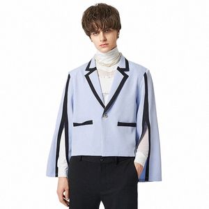 Mężczyźni Blazer Patchwork Lapel Split LG Sleeve Streetwear One Butt Fi Suits Men 2023 Casual Thin Crop Płaszcze Intend S-5xl X45J#