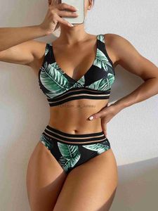 Damenbadebekleidung Sexy Mesh Tape Bikini 2023 Frauen Hohe Taille Badeanzug Gedruckt Bademode Weibliche Dame Badeanzug Schwimmen Sommer Beachwear T240328