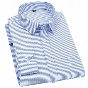 Męska koszula z rękawem Casual Busin Classic Striped Cackeed Kontrola Purple Blue Male Social Dr koszulka dla mężczyzny koszulka Butt E0le#