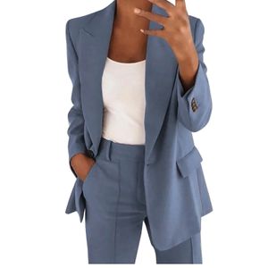 Conjunto de terno feminino com lapelas, duas peças, escritório, negócios, manga comprida, botão, jaqueta formal, calça slim, 240328