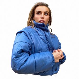 Two-wear feminino curto para baixo cott grosso cordão colete jaqueta parka casaco com zíper inverno bolha jaqueta quente streetwear g7fo #